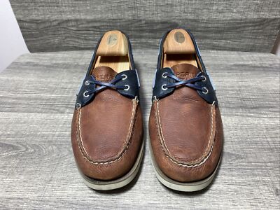 Mens Sperry Top Sider casual,boat shoes,size 10, brown leather,pink soles 