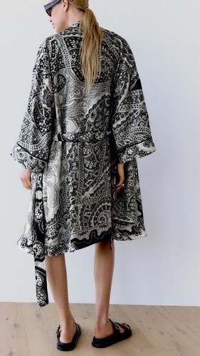 Zara Kimono Black White Silky New With Tags S Oversize More 16 18 - Picture 3 of 4