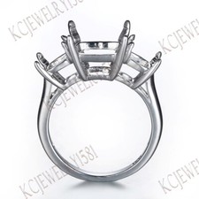 9x9mm Cushion Cut Three Stones Semi Mount Sterling Silver 925 Wedding Fine Ring