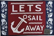 TAPESTRY KITCHEN RUG (18" x 28") NAUTICAL, SEALIFE & ANCHOR, LET'S SAIL AWAY, HC