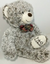 2017 FAO SCHWARZ 18" Teddy Bear Plush Textured Gray White Fur Plaid Bow Tie NICE