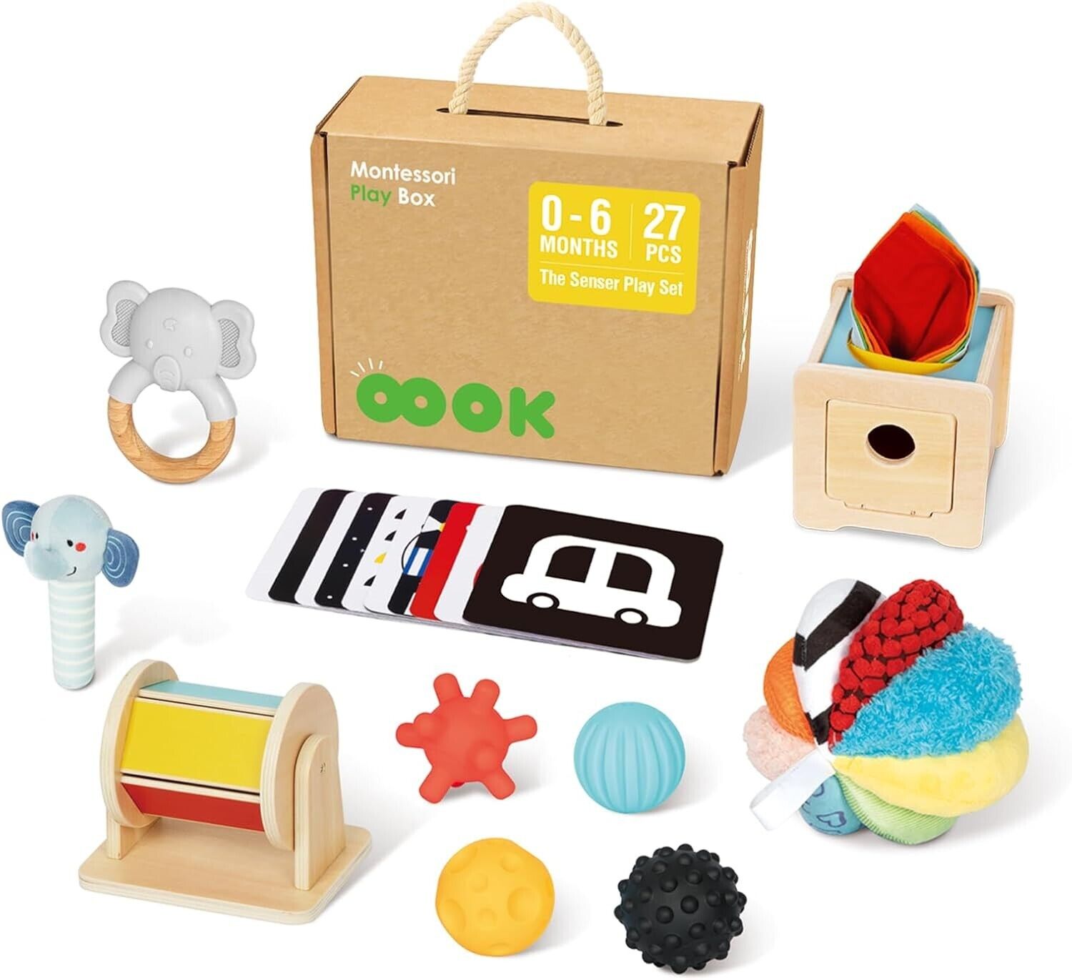 Montessori Infant Toys Set - 7 Essential Educational Toys for 0-6 Month Babies