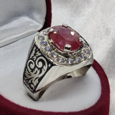 Natürlicher Rubin Ring Handarbeit Ring für Männer und Frauen Sterlingsilber Ring