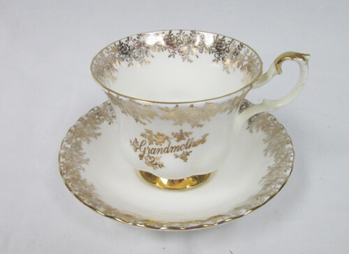 VTG Royal Albert Bone China England Saucer with Teacup Gold Floral  Grandmother