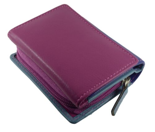 Womens Small Compact Trifold Real Leather Purse Multicoloured RFID Protected - Picture 6 of 9