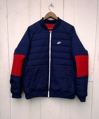 NIKE ATHLETICS REVERSABLE BLUE & RED EMBROIDERED BOMBER JACKET