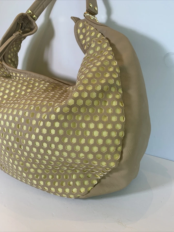 Charming Charlie Tan & Yellow Buttercup Perforated Hobo Handbag - Image 3 of 4