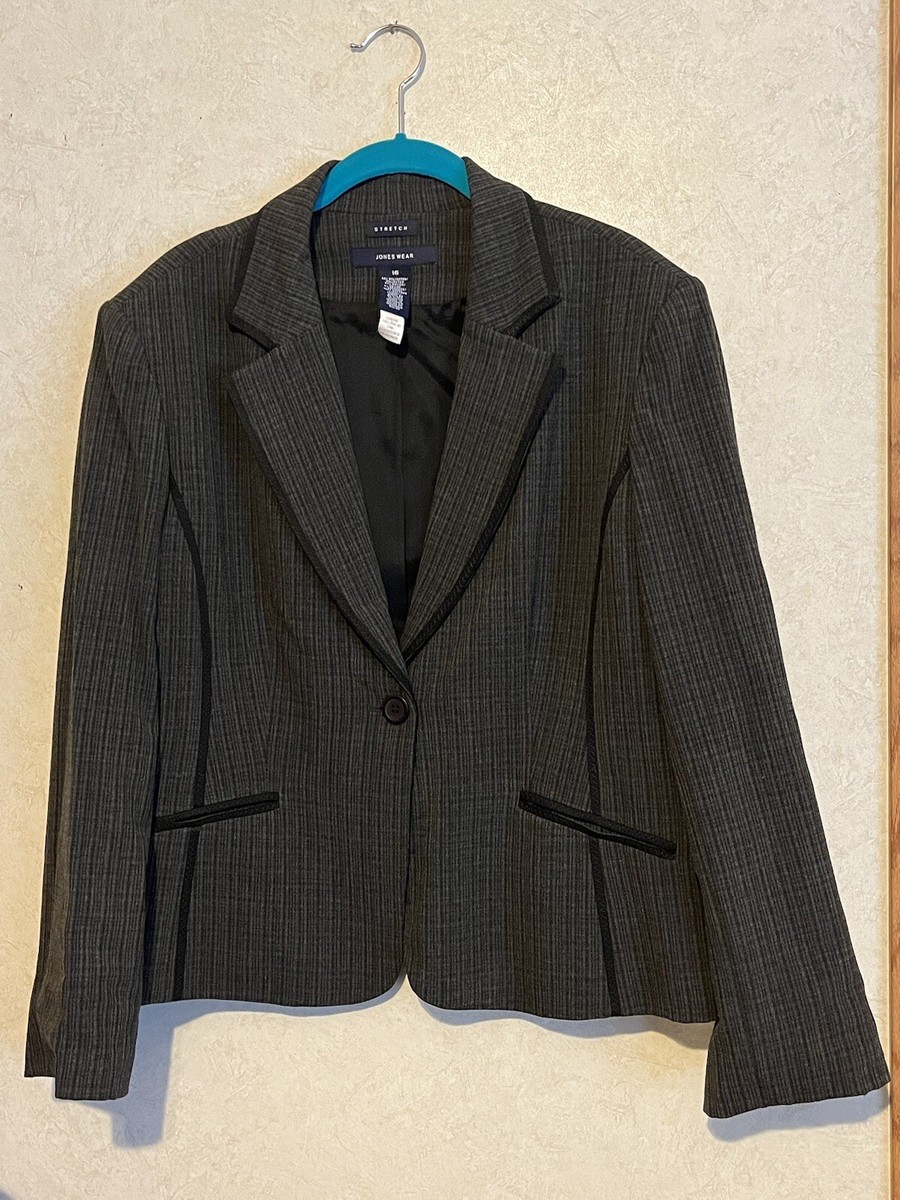 その他 Item Jones Wear Gray/ Blk Plaid Stretch Jacket - Size 16 - Fall/Winter