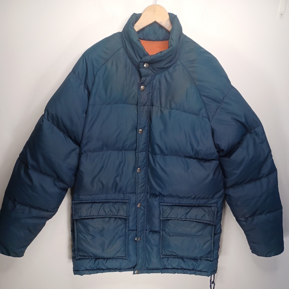 Vintage Goose Down Puffer Jacket Quilted Men's M/L Blue Orange | eBay