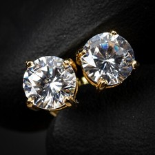 Round Solitaire Small Cz Yellow Gold Sterling Silver Stud Screw Back Earrings