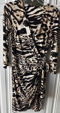 INC brown with beige animal print design V neck faux wrap dress - Free shipping