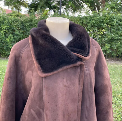 NEUS ACCENSI BROWN 2 BUTTON SPANISH LAMB SHEARLING COAT Sz XS MADE