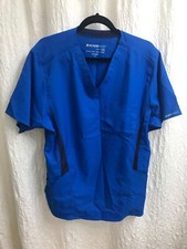 Wondertech Blue Scrub Top Short Sleeve Size L Double Two Front Pocket