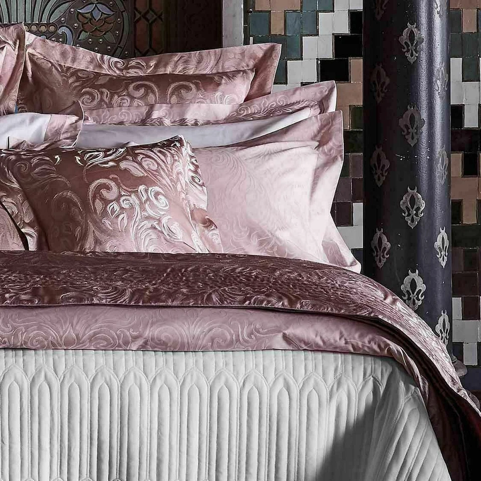 $2225 NUEVA FUNDA NÓRDICA Frette Flare Arredo KING + 3 EURO SHAMS Rubor Rosa Marfil