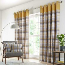 ORLEANS TARTAN CHECK EYELET READY MADE LINED CURTAINS OR CUSHION COVER PR OCHRE