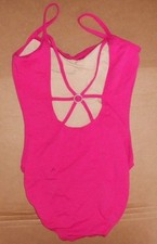 NWOT Cotton Spandex Camisole Leotard Rasberry Rhinestone back slide Petite adlt 