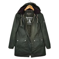 Barbour Whitmore Wax Jacket Womens Uk 10 Green Beacon Parka Hooded Rain Coat