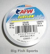 AFW SURFLON Black Coated Stainless Wire 90lb Test NEW! 100' LENGTH #C090B-1