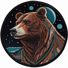 Grizzly Bear Patch Iron-on Applique Mountains Forest, Nature Scene, Moon  Stars