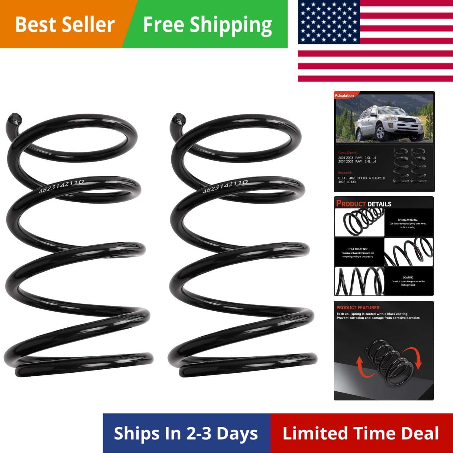 Rear Left & Right Suspension Coil Spring Set Compatible with 2001 2002 2003 2...