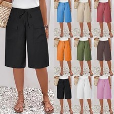 Womens Ladies Trousers Elastic Waist Casual Loose Summer Shorts Pants Size 6-20