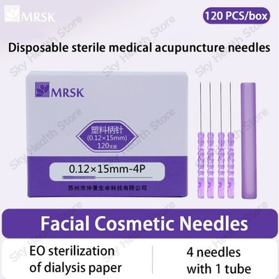 Facial Cosmetic Acupuncture Plastic Handle Needle 120pcs With guide Tube