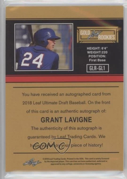 2018 Leaf Ultimate Draft 91 Gold Rookies Silver Spectrum /15 Grant Lavigne Auto - Image 2 of 2