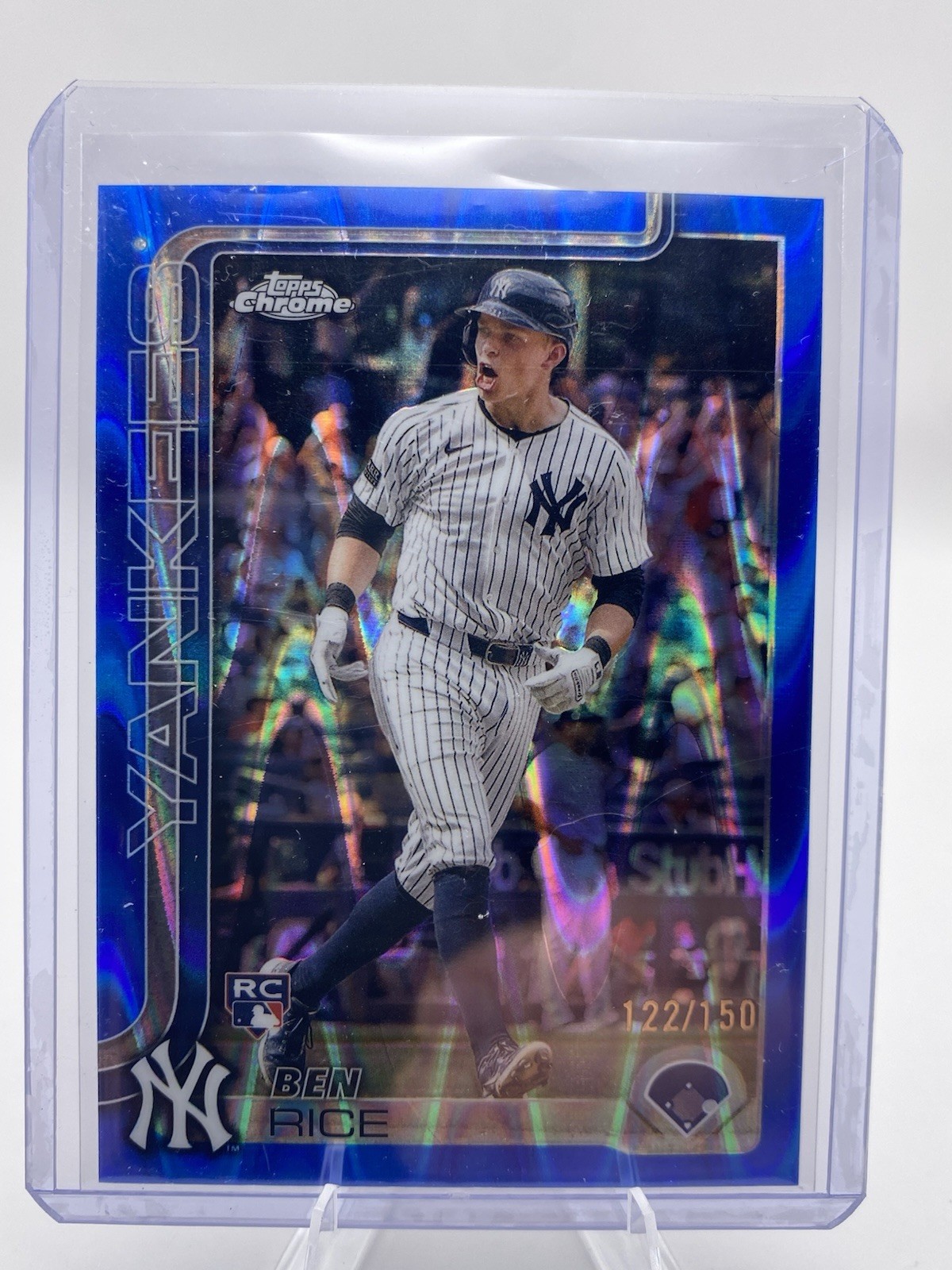 2025 Topps Chrome - Ben Rice #139 Rookie Blue RayWave Refractor /150 Yankees