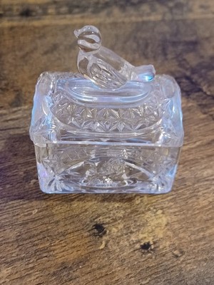 Vintage Hofbauer Germany Byrdes Vogelschliff Bleikristall Glas Schmuckschatulle 1980 s