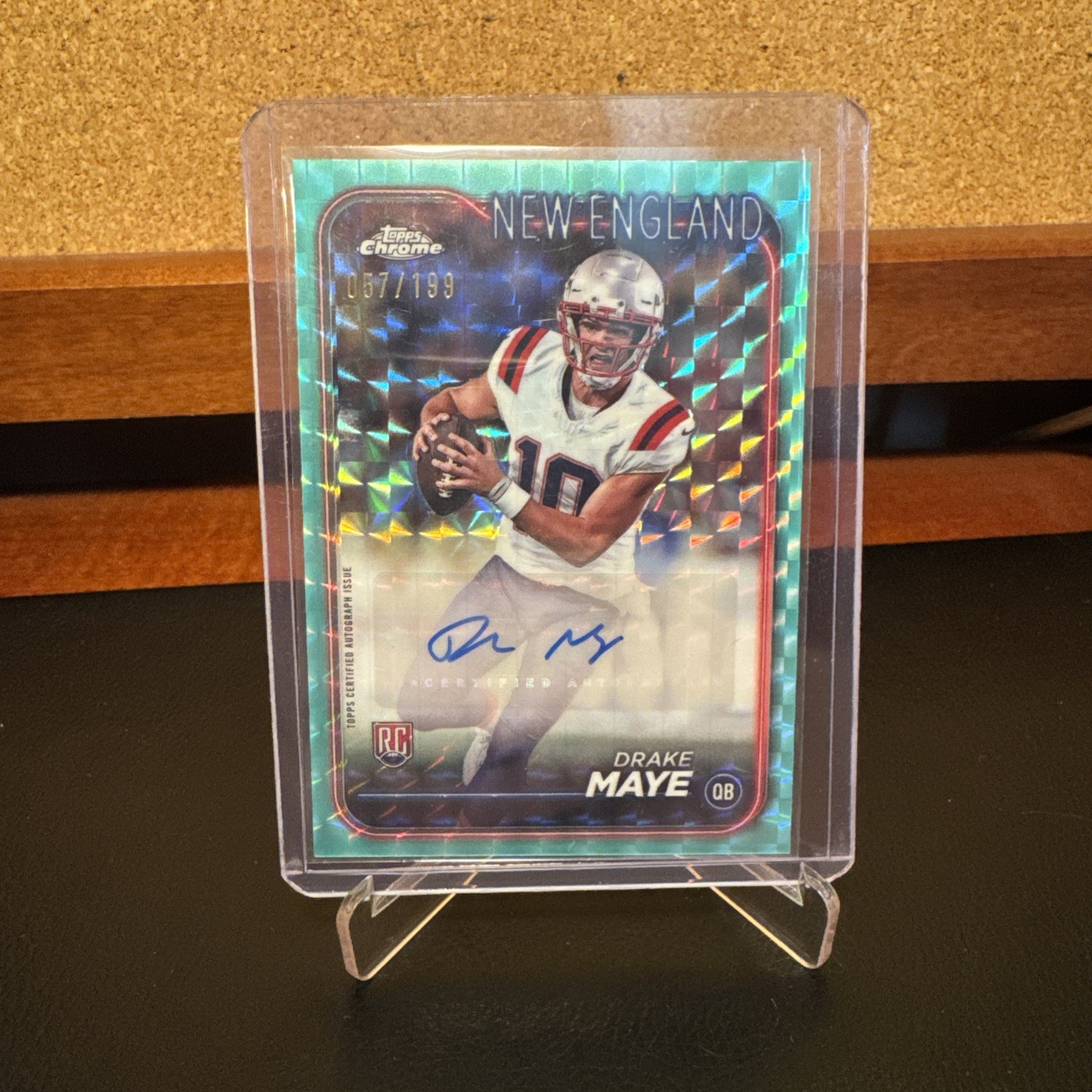 2024 Topps Chrome Drake Maye Aqua Refractor Rookie Auto 57/199 SSP RC Geometric