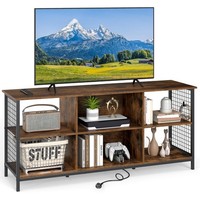 COSTWAY TV Stand for 65” TVs 3-tier Entertainment Center w/Power Outlets-Brown