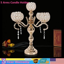 5 Head Globe Crystal Drops Candelabra Wedding Centerpieces Votive Candle Holders