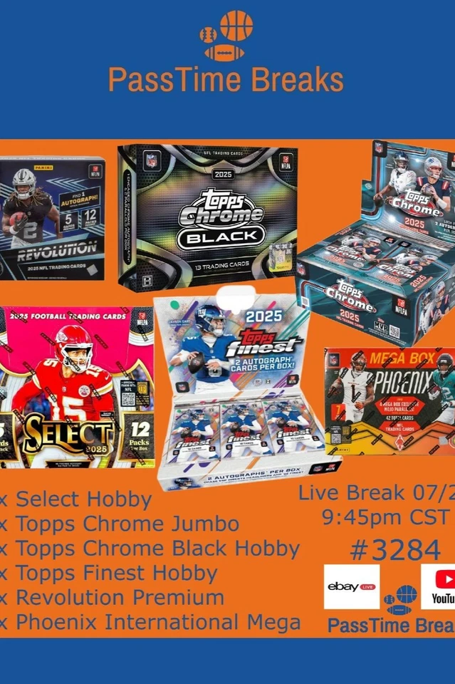2025 TOPPS CHROME BLACK FINEST SELECT FOOTBALL - 6 Box Hobby Mix BREAK 3284