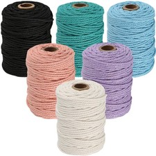 6 PCS Colored 3mm x 328 Yards 4 Strand Twisted Macrame Cotton Rope Cord