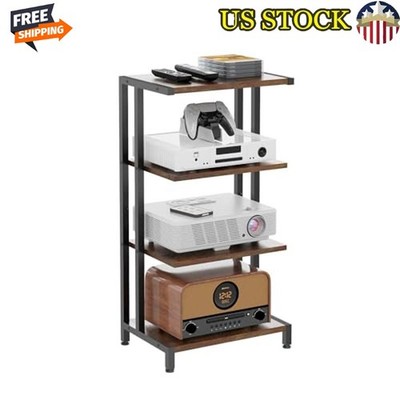 4-Tier AV Media Stand Corner Shelf Wooden Stereo Audio Rack Tower Shelf Stand US