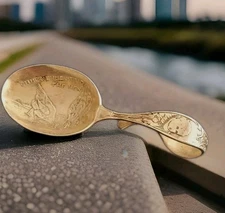 Old Sterling Baby Feeding Spoon  w/2 Hens  "CLUCK CLUCK SAID THE HEN" for BABY!!