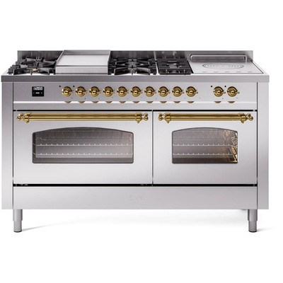 Ilve Nostalgie II Collection UP60FSNMPSSG 60 Inch Freestanding Dual Fuel Range w