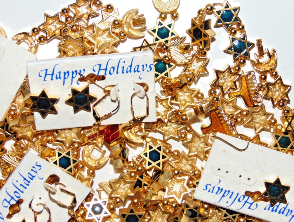 Jewish Hanukkah Holiday Junk Jewelry Lot Vintage-Now Craft Making Design 1.6 Lbs - Image 4 of 4