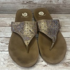 Yellow Box Gold Tan Sparkle Cork Wedge Flip Flops Sandals Size 7.5