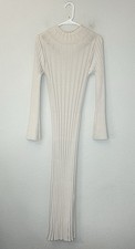 ZAHRAA THE LABEL Ezra Ribbed Knit Maxi Dress Cream Tie Waist Size M Long Sleeve