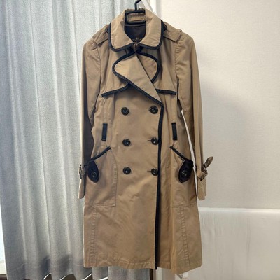 Burberry Blue Label Piping Trench Coat Cotton Leather M Vintage | eBay