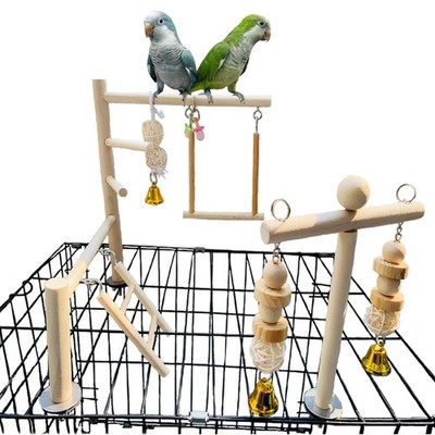 Natural Wood Bird Play Gym for Small Birds, Parakeet Cockatiel Playstand with...