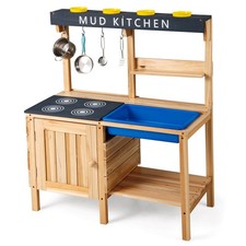 Wooden Outdoor Mud Kitchen Pretend Play Kids Kitchen Playset Toy W/ Kitchenware