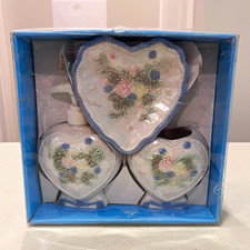 3PC Pearlized Floral Ceramic Set Soap Dispenser Toothbrush Holder New Old Stock