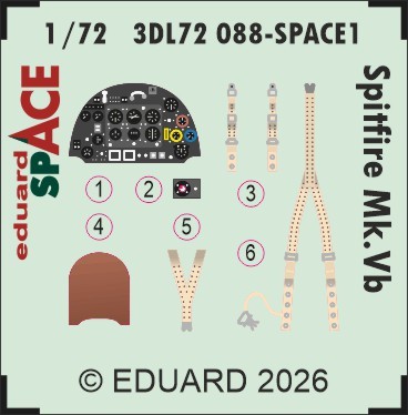 Eduard 1/72 Spitfire Mk.Vb Interior Detail Parts on 3D Decal for IBG kits