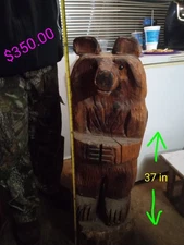 Hand Carved Wood Bear Sculpture 