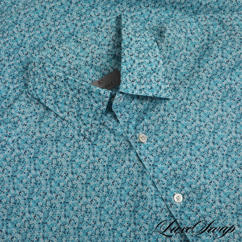 Canali Silver Label 1934 Made in Italy Aqua Turquoise Allover Floral Shirt M NR