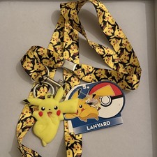 Pokemon ID Badge Holder Lanyard Rubber Pikachu Keychain Charm Collectible Rare