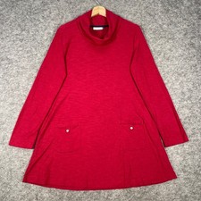 Adini Red Size S Long Sleeve Tunic Dress Cowl Neck Pockets Textured