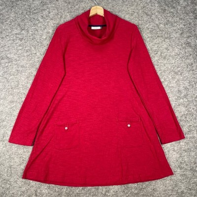 Adini Red Size S Long Sleeve Tunic Dress Cowl Neck Pockets Textured 
